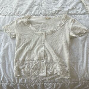 Urban Outfitters White Button Laced Top